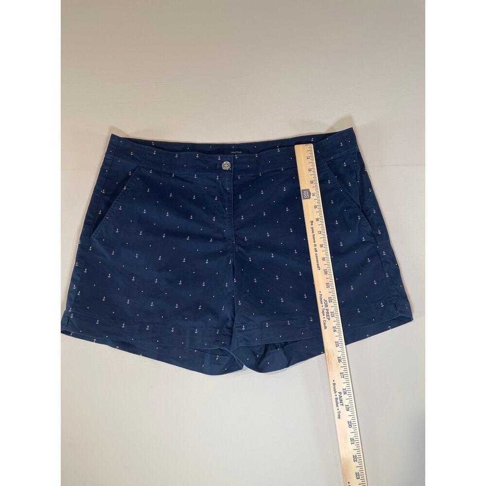 Nautica Navy Anchor Print Cotton Blend Shorts Size 16 Nautical Theme - Picture 2 of 5